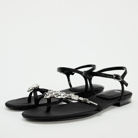 ZARA EMBELLISHED FLAT SANDALS SIZE 8 - Picture 3 of 7